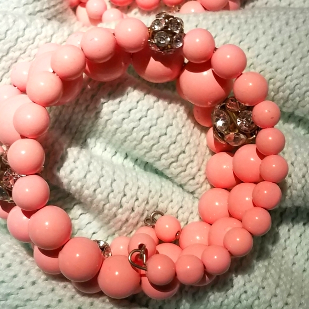 Pink Bead & Rhinestone Wrap Cuffs - Picture 3 of 4